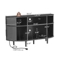 thumbnail image 2 of Wirrytor Large Record Player Stand with Charging Station & USB Ports, Vinyl Record Player Shelf, Curved Turntable Table Open Shelf, Sideboard Buffet Cabinet (Black), 2 of 8
