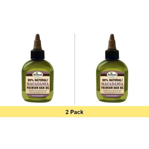 Difeel Premium Mega Care Natural Hair Oil - Macadamia Oil 2.5 oz. - 2 Pack