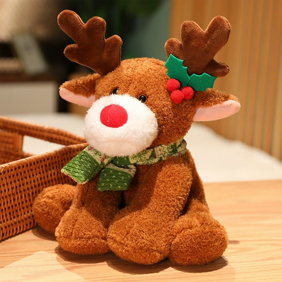 DPTALR 13 Inches Red Nosed Reindeer - Stuffed Plush Toy Soft Cuddly Christmas Decorations Christmas Gifts For Girls Kids (Brown)
