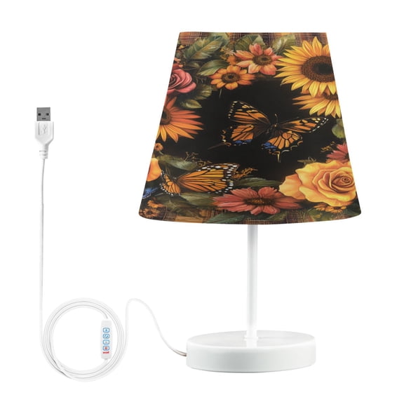 BZSMCE Table Lamp Creative Butterflies and Flowers on Plaid Simple Pattern Night Light