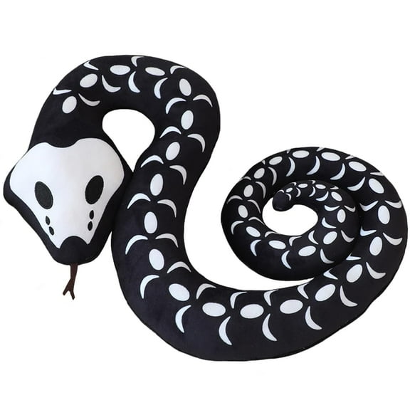 Halloween Skeleton Snake Plush Toy,Gothic Skull Python Stuffed Pillow Ultra-Soft Black Anaconda Plushie Dolls Gifts/39''