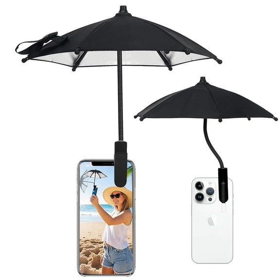 Mini Clip-on Phone Umbrella for Sun Flexible Adjustable Handle, Cell Phone Umbrellas Sun Shade Protects from Sunlight and Glare, Universal Fit for All Smartphones, Black