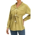 thumbnail image 5 of TWZH Women Solid Color Single-Breasted Lapel Collar Lace up Long Sleeve Blouse Tops, 5 of 6
