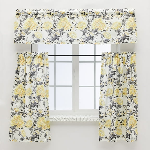 Vintage Floral Tier and Valance Yellow Set by Drew Barrymore Flower Home