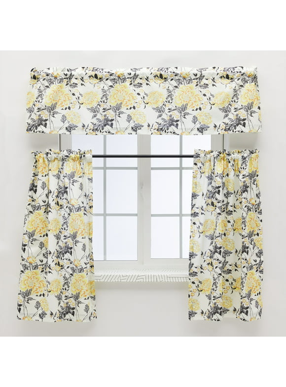 Vintage Floral Tier and Valance Yellow Set by Drew Barrymore Flower Home
