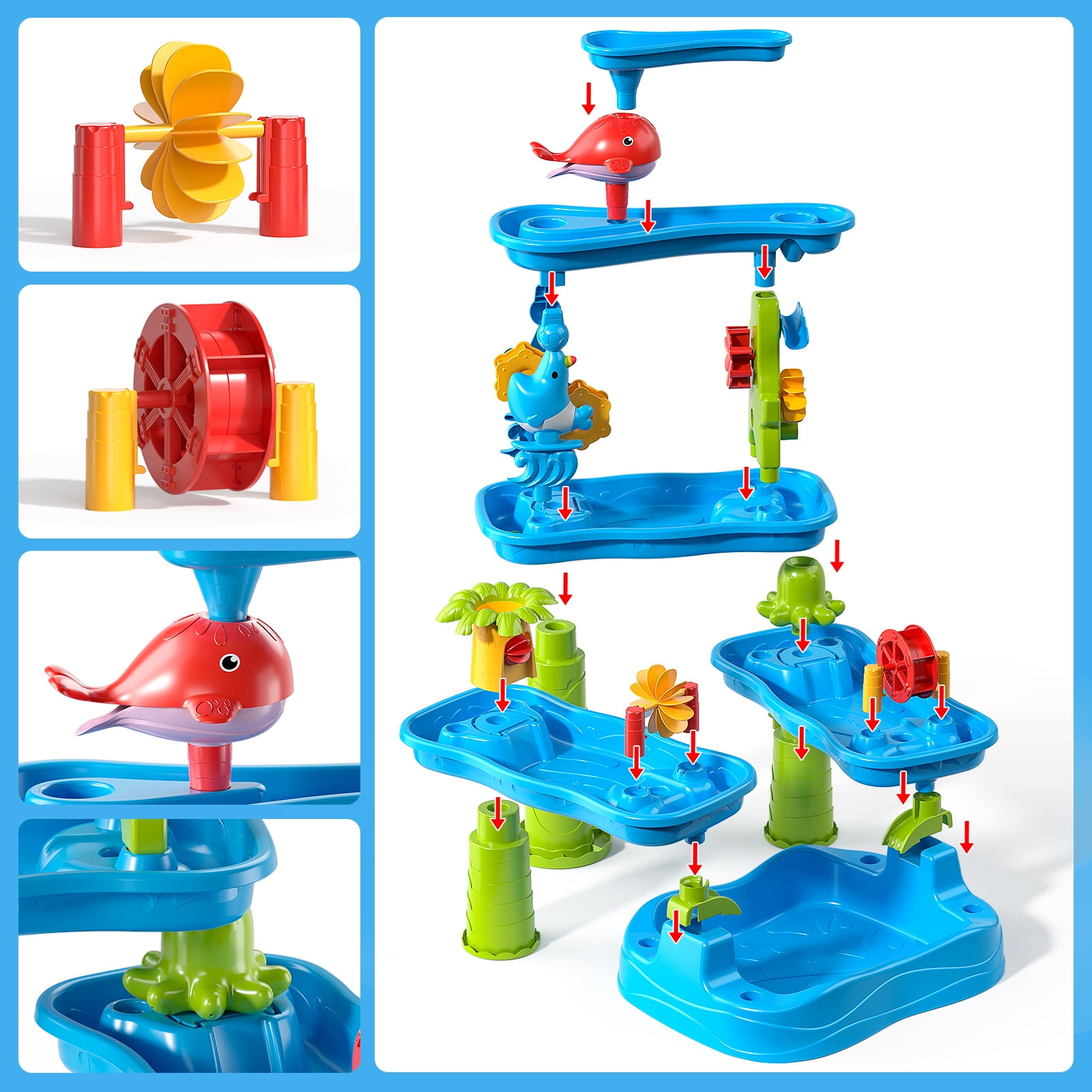 Dinosaur Planet Kids Sand Water Table, Sandbox Table Kids Activity Sensory Play Table Summer Outdoor Toys Boys Girls Gift(Random Color)