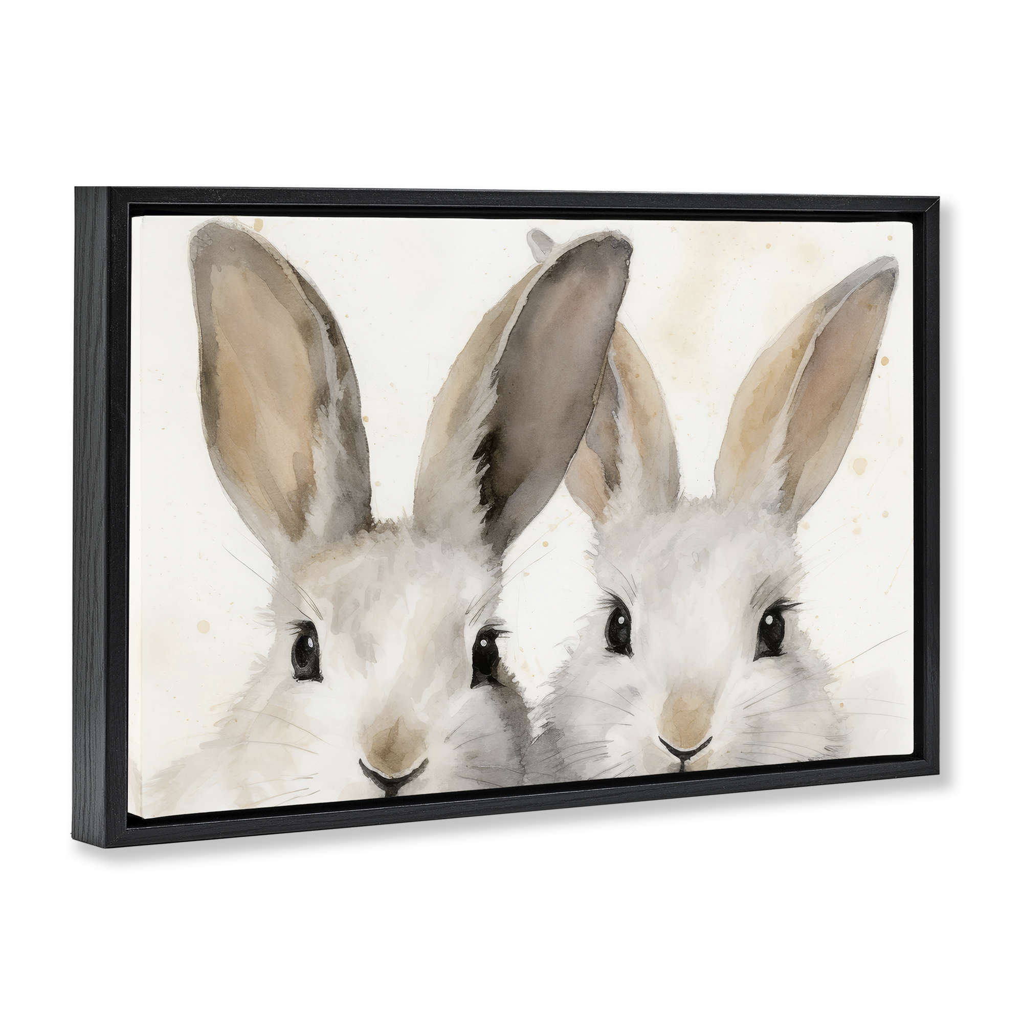 Stupell Industries Two Peeking Rabbits Animals & Insects Painting Black Floater Framed Canvas Art Print Wall Art, 25 x 17