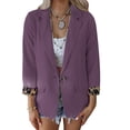thumbnail image 4 of Blazer Con Parte Delantera Abierta Para Mujer, Fibra De Poliéster, Transpirable, Suelto, De Color Sólido, Con Puños De Leopardo, Con Solapa, Manga Larga, Bolsillos Laterales ANGGREK Púrpura S, 4 of 5
