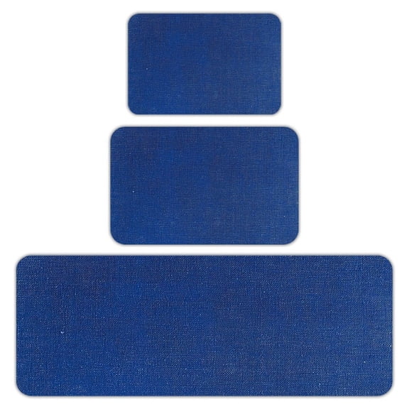 RKSupls Kitchen Rug Set 3 Piece Anti-Slip Flannel Floor Mats, Solid Blue Texture Background Washable Absorbent Runner Mats for Kitchen Bathroom Home Decor
