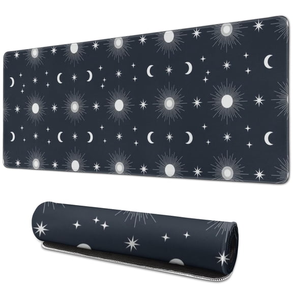 Long Mouse Pads for Desk,Dark Blue Sun Moon Star Pattern Desk Mats on Top Of Desks, Desk Mouse Pad Extra Large with 3mm Non-Slip Base and Stitched Edge for Gaming,Office,Work,Home 31.5"x11.8"