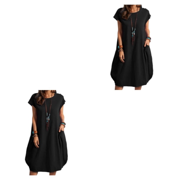 Vestido de poliéster Sonducket para mujer informal de verano con bolsillos Negro S