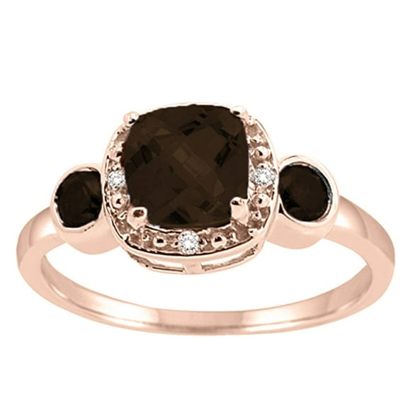 0.02 Carat Cushion Cut Smokey Quartz and Diamond Ring in 10K Rose Gold
