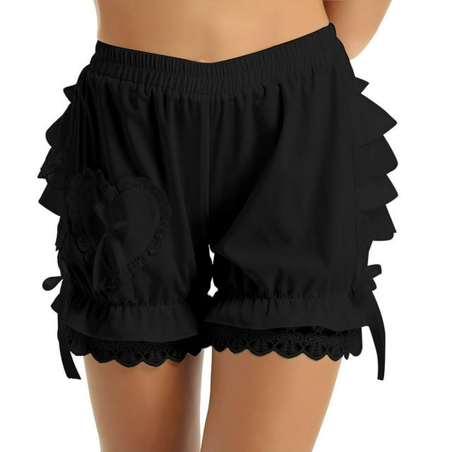 CHOK Womens Lace Ruffled Bloomers Pettipants Victorian Pumpkin Pants Booty Shorts Black XXL