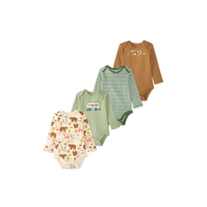Garanimals 100% Cotton Long Sleeve Bodysuits, 4-Pack