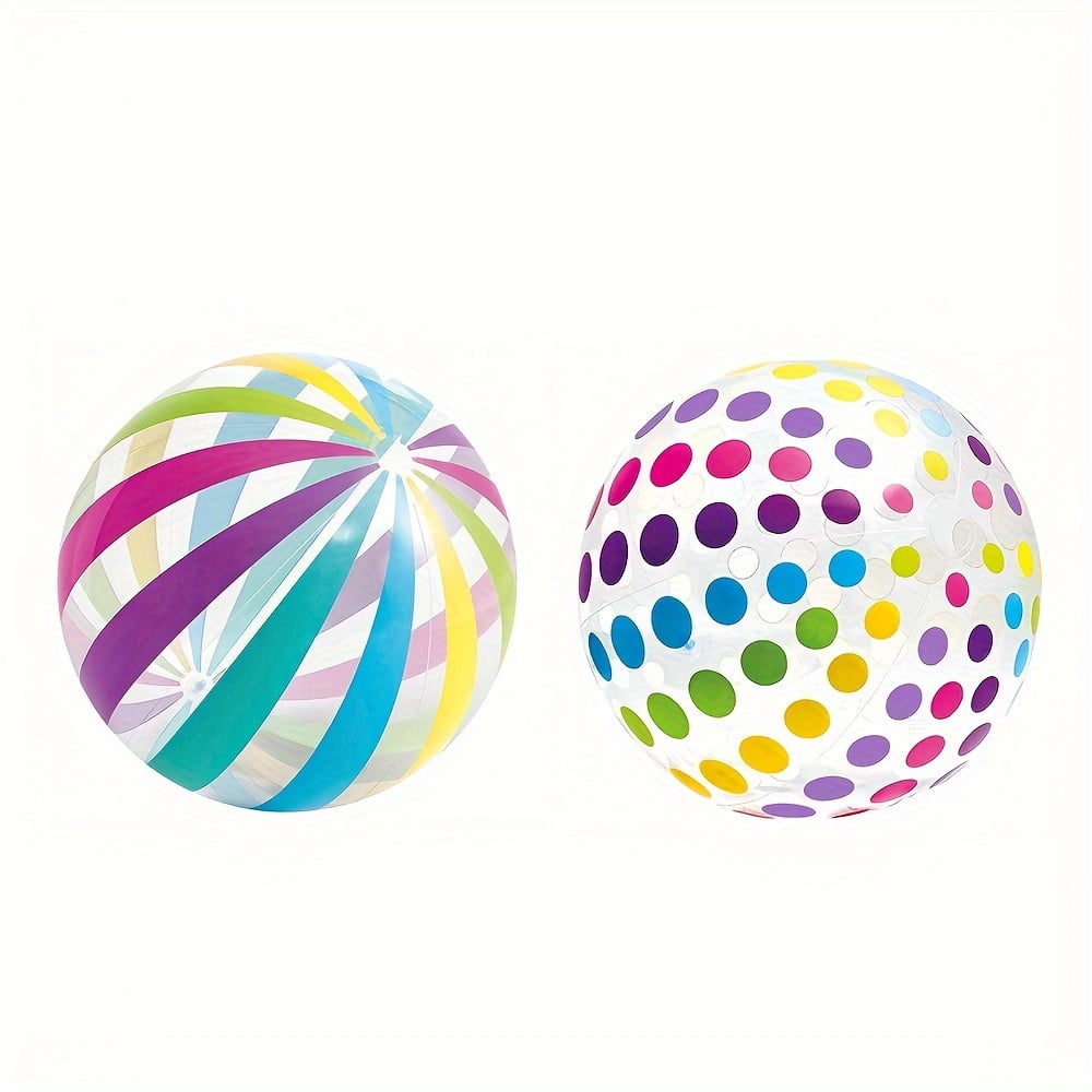 Ballon De Plage Rayé à Pois – 58 Cm Gonflé, En PVC Résistant, Pour Jeux D’eau Et Décoration