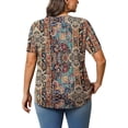 thumbnail image 4 of Womens Plus Size Tunic Tops Summer Short Sleeve V Neck Floral Blouse Casual Loose Fit Pleated Button Down Dressy T Shirts for Work, Travel & Everyday Wear, 4 of 6