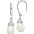thumbnail image 1 of Sterling Silver Rhodium-Plated 7-8mm Rice Fwc Pearl Cz Dangle Earrings Made In China qe15378, 1 of 5