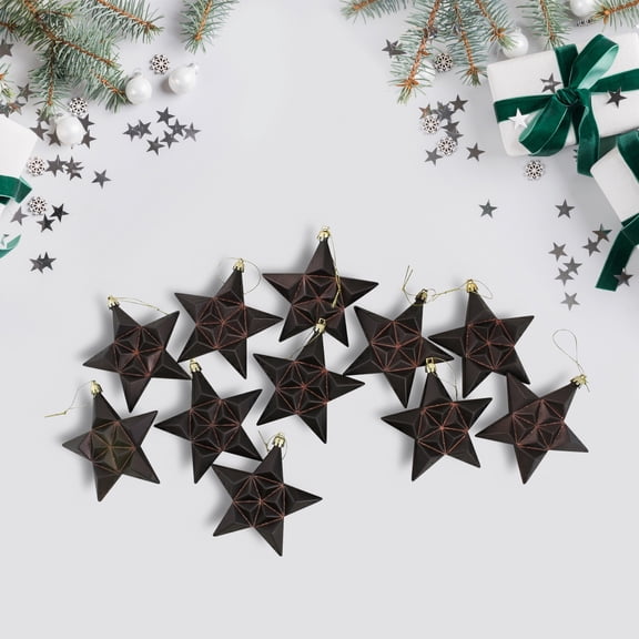Northlight 12ct Matte Glittered Star Shatterproof Christmas Ornament Set 5" - Brown
