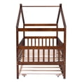 thumbnail image 5 of House Bed with Trundle, Solid Wood Twin Size Platform Bed with Roof and Safety Guardrails, Low Montessori Bed, Playhouse Bed Tent Bed for Boys Girls Children Bedroom, No Box Spring Needed, Walnut, 5 of 7