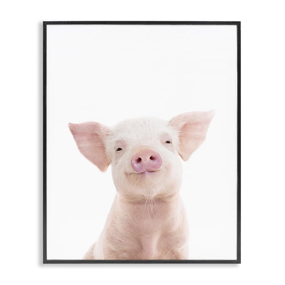 Stupell Industries Contemporary Smiling Pink Pig Black Framed Giclee Art, 11 x 14, by Sisi and Seb