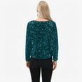 thumbnail image 5 of Women's Long Sleeve Sequin Top Round Neck Sparkle Blouse- Small, Teal, 5 of 6