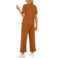 thumbnail image 4 of LISTHA Womens 2 Piece Outfits Summer Casual Short Sleeve Outfits Travel Matching Sets Wide Leg Crop Pants Lounge Sets Saffron L, 4 of 6