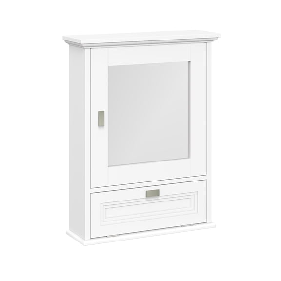 Geneva Wall Cabinet with Mirror and Layered Drop-Down Door – White