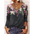 thumbnail image 4 of Camiseta Vintage con estampado de flores geométricas para mujer, blusa holgada elegante con botones y cuello en U para oficina, camisetas de moda para mujer para Otoño e Invierno, 4 of 4