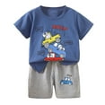 thumbnail image 3 of Baby Boy Outfits Boys Summer Cute Cartoon Print Short Sleeve Tops Shorts Casual Suit Toddler Boy Clothes Dark Blue 18-24Months, 3 of 4