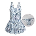 thumbnail image 6 of Tutolipy Blue & White Botanical Floral Print Skirt Childrens Swimwear, Swim Dress One Piece Beach Swimwear for Summer Pool Size 5-6 Years, 6 of 8
