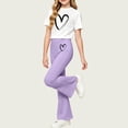 thumbnail image 5 of THDHVS Girls Fall Outfits,Girls Heart Print Round Neck Short Sleeve Top Stretchy Flared Pants Casual 2 Piece Set,Girls' Clothing Sets Purple 4-5 Years, 5 of 7