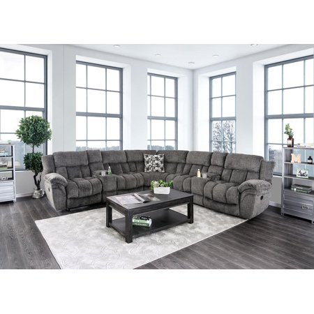 Transitional Gray Flannelette Recliner Sectional FOA CM6585GY Irene