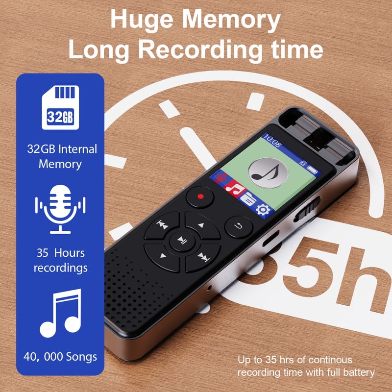 Digital Voice Recorder, 32GB Audio Recording Device with Dual Microphone, One Click Record, Password Protection, Noise Reduction, MP3 Player for Lectures Meeting Classes Interviews