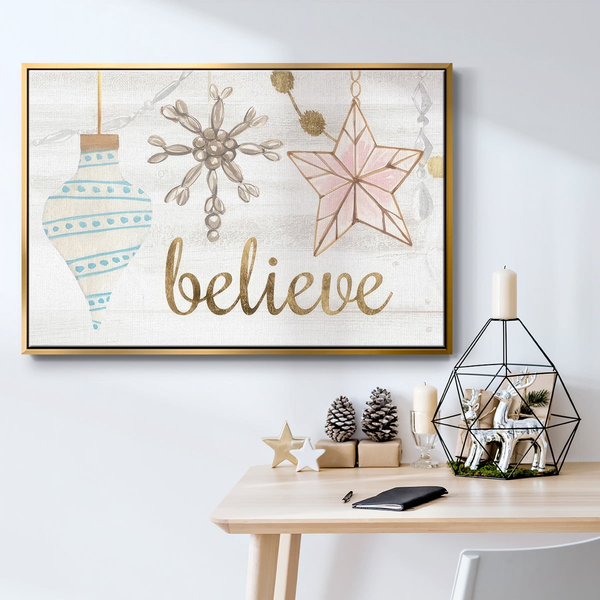 Elegant Ornaments Collection A - Framed Gallery Wrapped Holiday Canvas - 17 x 25 - Gold Frame