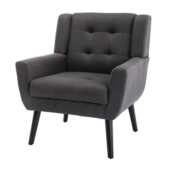 Xukmct Velvet Accent Chair with Wood Legs, Armchair Club Chair for Living Room, Bedroom, Office, Dark Gray