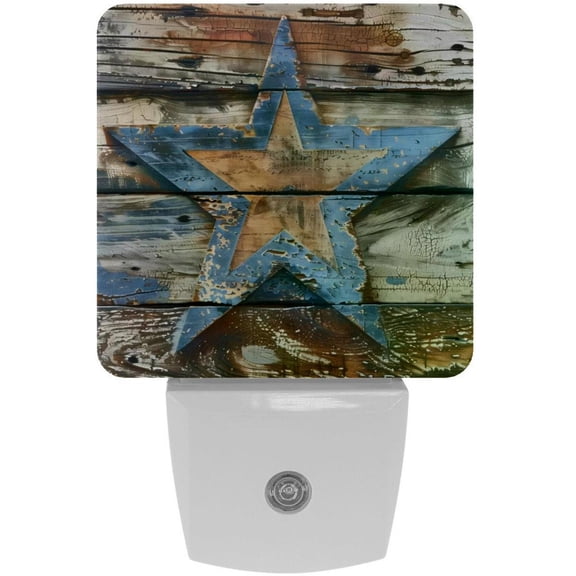 PhooArto Star on Rustic Wood Plug in LED Night Light Auto Sensor Dusk to Dawn Decorative Night for Bedroom, Bathroom, Kitchen, Hallway, Stairs, Baby's Room, Energy Saving