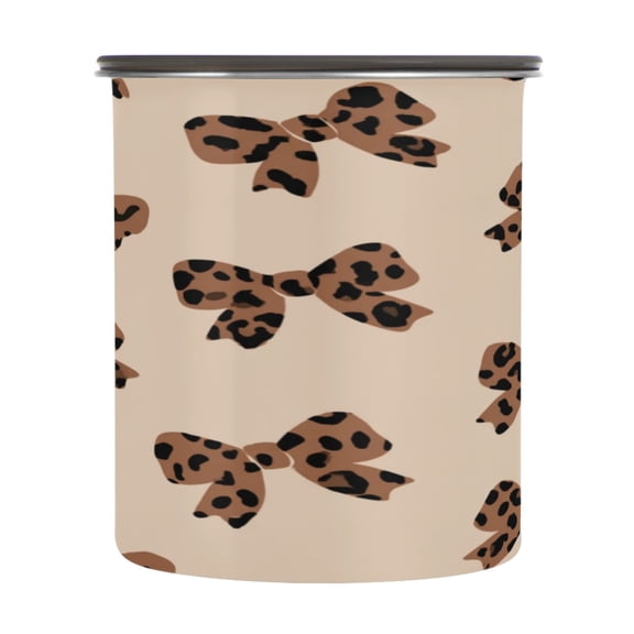500ml Stainless Steel Food Storage Containers Cute Brown Bow Airtight Kitchen Canisters with Vacuum Lid for Coffee Tea Flour Sugar Grains