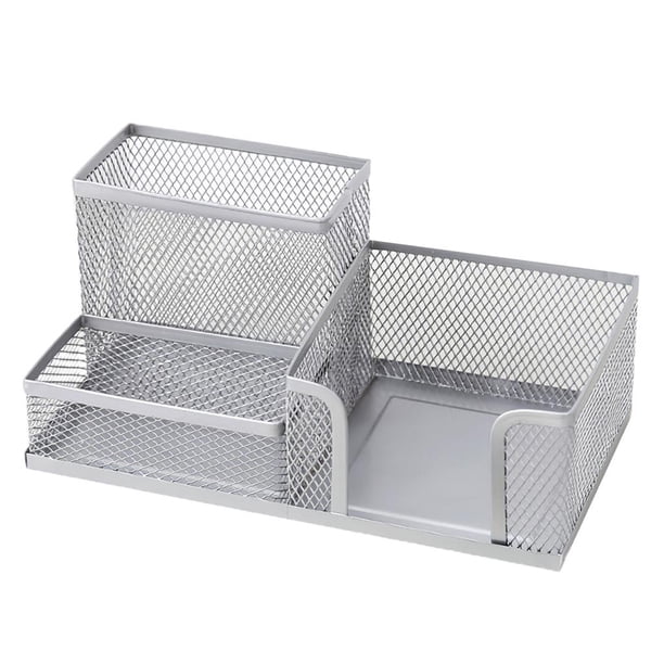 Toystoory Portabolígrafos de hierro Caja Diseño de rejilla Combinación Portabolígrafos Compartimento de almacenamiento Diseño Caja de almacenamiento Almacenamiento y organización del hogar Plata Toystoory HA025847-02