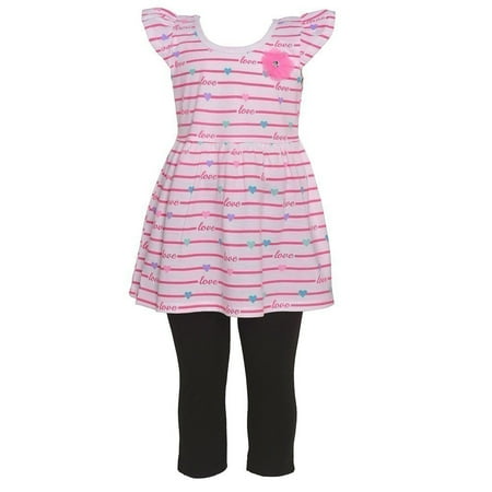 Girls Potato - Littoe Potatoes Girls Hot Pink Stripe Heart Tunic 2 Pc Legging Set