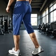 thumbnail image 5 of Sewkxo Men's Capri Pants 3/4 Joggers Gym/Workout/Hiking Below Knee Long Shorts Lightweight Quick Dry Shorts with Zipper Pockets,Blue L, 5 of 5