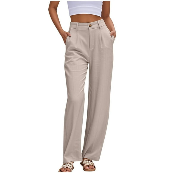 Kaemgyyd Dress Pants for Women Classic High Waist Button up Work Business Trousers Comfy Pleated Office Slacks with Pockets