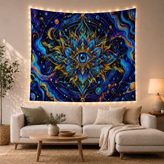 All-Seeing Eye in Cosmic Nebula with Celestial Bodies, Mystical Psychedelic for Art Enthusiasts, Celestial Home Decor Art, Housewarming Gift, Tapestry Wall Hanging for Bedroom and Living Room
