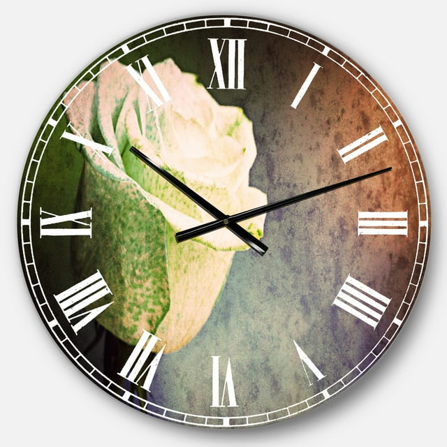 DesignArt Belle Horloge Murale Grande Rose Blanche Peinte