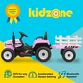 thumbnail image 2 of Kidzone 12V 7AH Treaded Tires Kids Battery Powered Electric Tractor with Trailer Toddler Ride On Toy for 3+ Years Boys & Girls, 3-Gear-Shift 7-LED Lights USB & Bluetooth Audio - Light Pink, 2 of 6