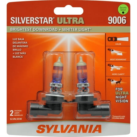Sylvania 9006 SilverStar ULTRA Halogen Headlight Bulb, 2 Pack, Compatible with Multiple Cars