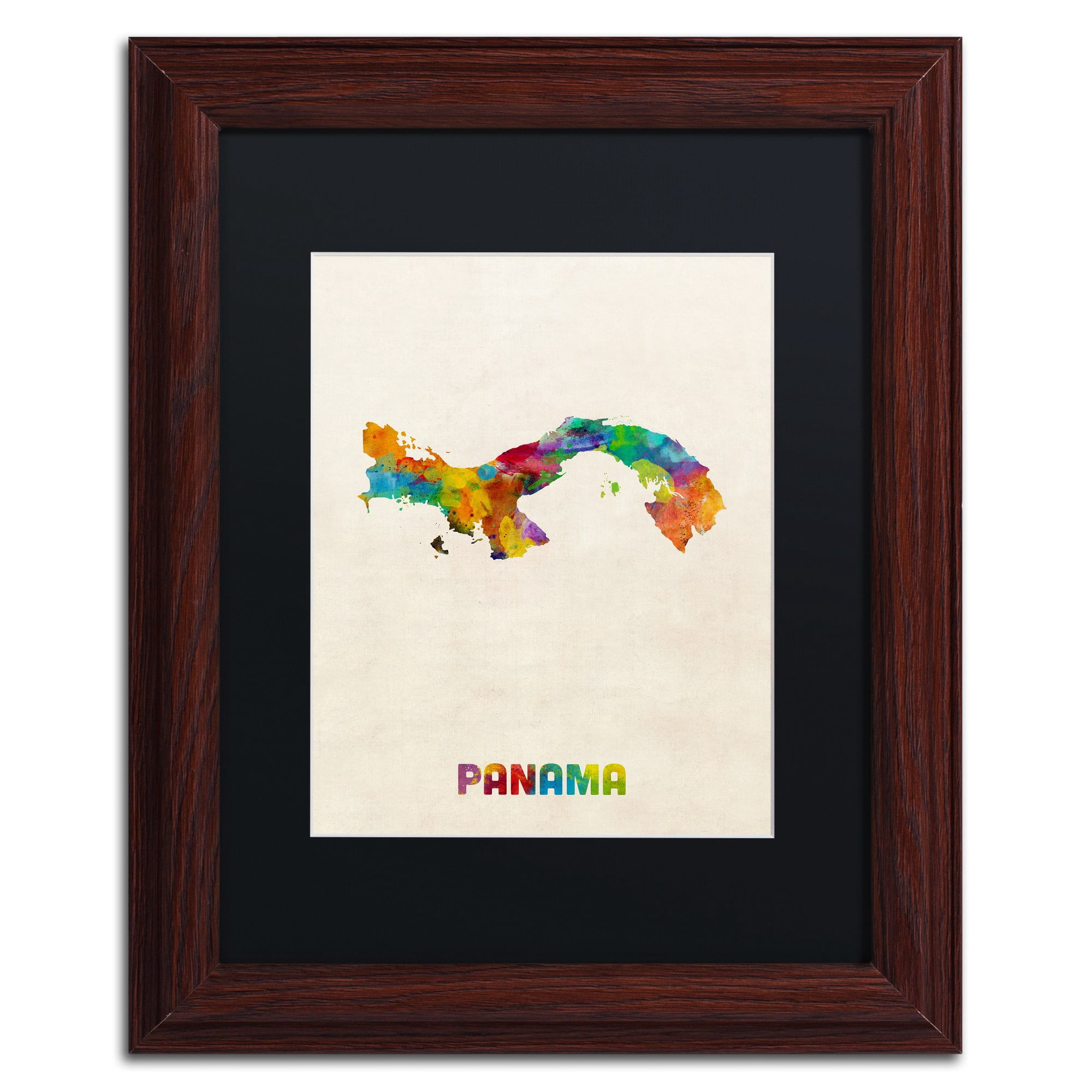 Trademark Fine Art "Panama Watercolor Map" Canvas Art by Michael Tompsett Black Matte, Wood Frame