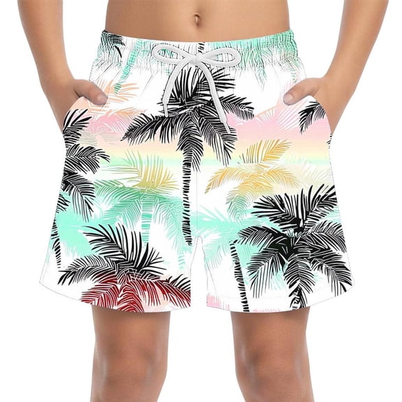 OGLCCG Teen Boys Swim Trunks Summer Swimwear Beach Swim Shorts with Pockets Hawaiian Tropical Print Casual Boards Shorts 4-15 Years