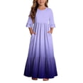 thumbnail image 2 of Girls Flowy Tiered Maxi Dress Ombre with Pockets 3/4 Sleeve Summer Casual Purple,Size 9-10 T, 2 of 7