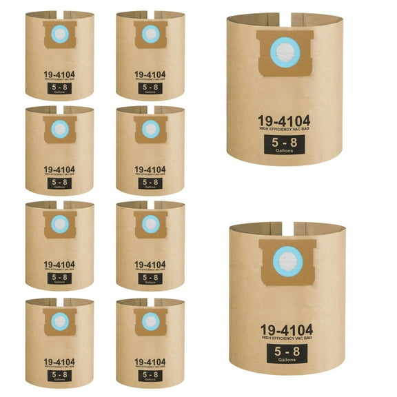 DXVA19-4104 Dust Bags for DeWalt 5-8 Gallon Wet/Dry Vacs,Compatible with DeWalt DXV05P DXV06PL DXV08S, 10-Pk