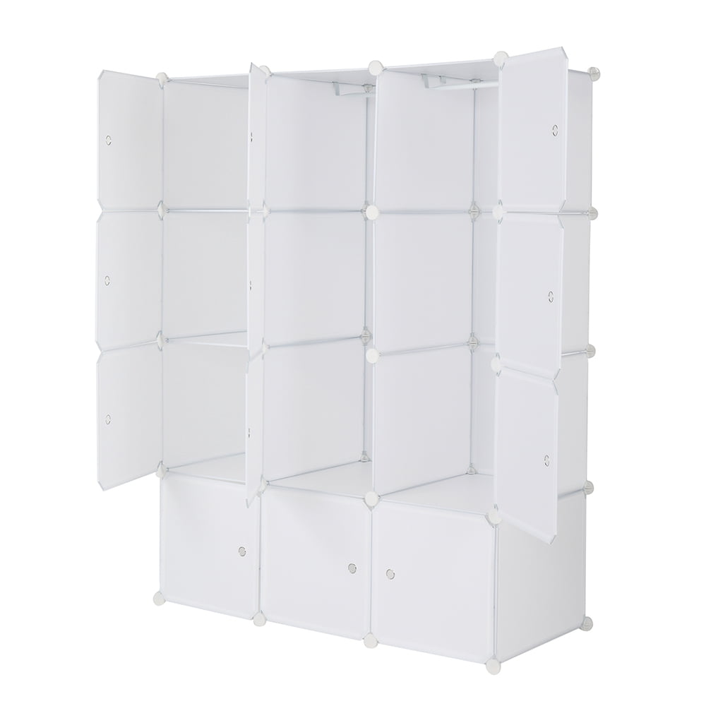 12-Cube Storage Organizer Stackable White Modular Shelves with Hanging Rod for Home & Office Organization